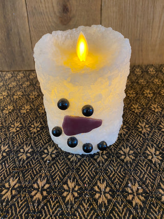 Wax LED Snowman Candle 4"