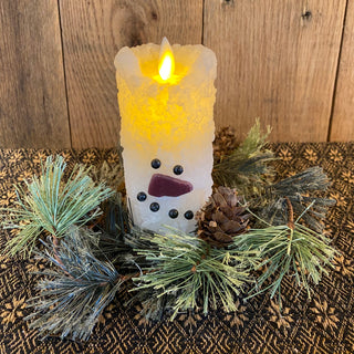 Wax LED Snowman Candle 5"